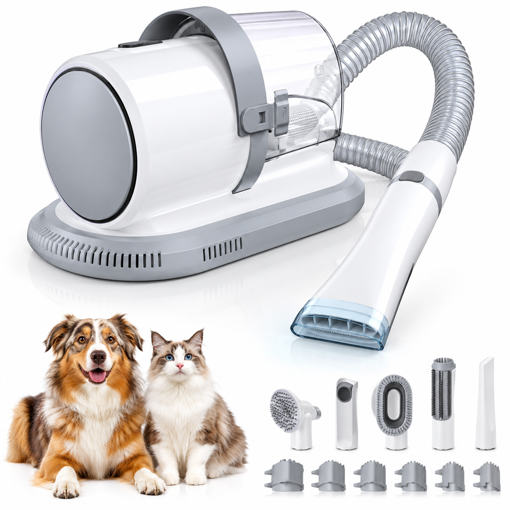 Professional Pet Grooming Vacuum Kit 3 Suction Modes and 5 Groomer Tools with Cordless Low Noise Clippers for Cats and Dogs