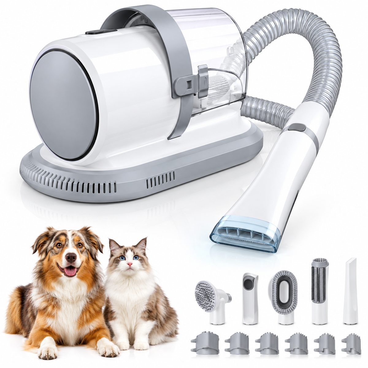 Professional Pet Grooming Vacuum Kit 3 Suction Modes and 5 Groomer Tools with Cordless Low Noise Clippers for Cats and Dogs