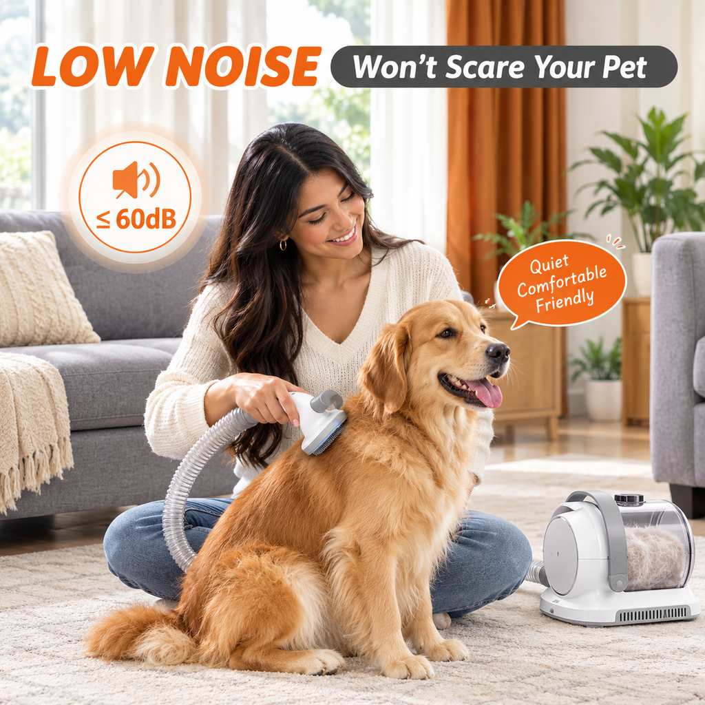Professional Pet Grooming Vacuum Kit 3 Suction Modes and 5 Groomer Tools with Cordless Low Noise Clippers for Cats and Dogs